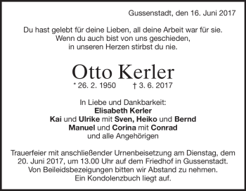 Traueranzeige von Otto Kerler von Heidenheimer Zeitung