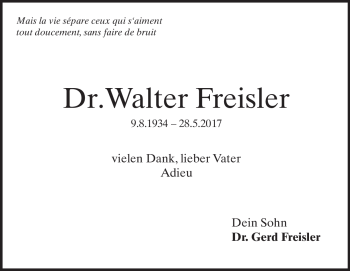 Traueranzeige von Dr. Walter Freisler von Heidenheimer Zeitung