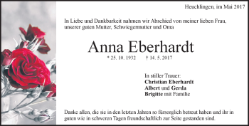 Traueranzeige von Anna Eberhardt von Heidenheimer Zeitung