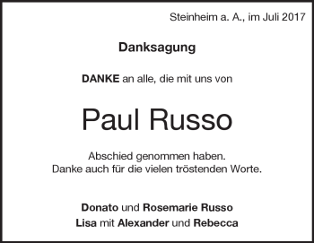 Traueranzeige von Paul Russo von Heidenheimer Zeitung