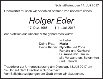 Traueranzeige von Holger Eder von Heidenheimer Zeitung