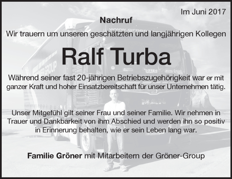  Traueranzeige für Ralf Turba vom 01.07.2017 aus Heidenheimer Zeitung