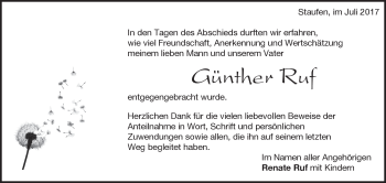 Traueranzeige von Günther Ruf von Heidenheimer Zeitung