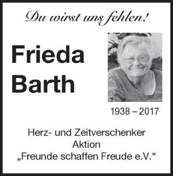 Traueranzeige von Frieda Barth von Heidenheimer Zeitung