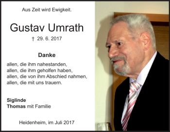 Traueranzeige von Gustav Umrath von Heidenheimer Zeitung