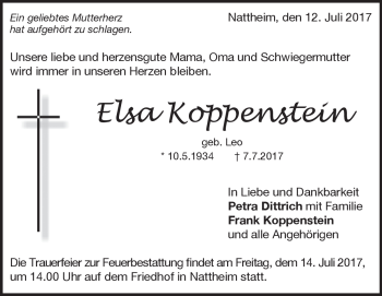 Traueranzeige von Elsa Koppenstein von Heidenheimer Zeitung
