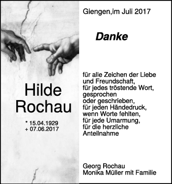 Traueranzeige von Hilde Rochau von Heidenheimer Zeitung
