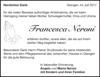 Traueranzeige von Francesca Neroni von Heidenheimer Zeitung