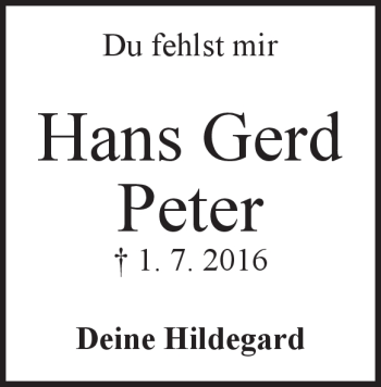 Traueranzeige von Hans Gerd Peter von Heidenheimer Zeitung