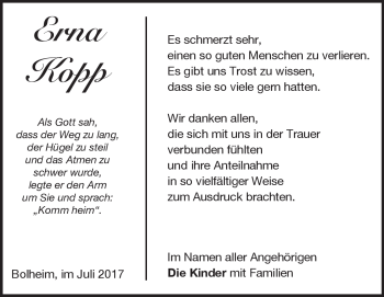 Traueranzeige von Erna  Kopp von Heidenheimer Zeitung