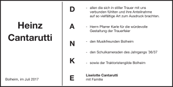 Traueranzeige von Heinz Cantarutti von Heidenheimer Zeitung