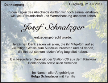Traueranzeige von Josef Schnalzger von Heidenheimer Zeitung