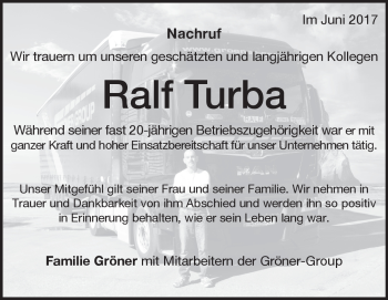 Traueranzeige von Ralf Turba von Heidenheimer Zeitung