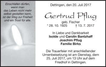 Traueranzeige von Gertrud Pflug von Heidenheimer Zeitung