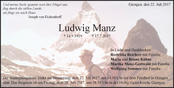 Traueranzeige von Ludwig Manz von Heidenheimer Zeitung