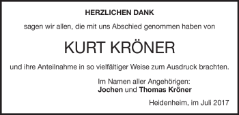 Traueranzeige von Kurt Kröner von Heidenheimer Zeitung