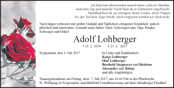 Traueranzeige von Adolf Lohberger von Heidenheimer Zeitung