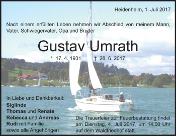 Traueranzeige von Gustav Umrath von Heidenheimer Zeitung