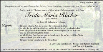 Traueranzeige von Frida Maria Häcker von Heidenheimer Zeitung