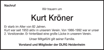 Traueranzeige von Kurt Kröner von Heidenheimer Zeitung