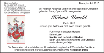 Traueranzeige von Helmut Unseld von Heidenheimer Zeitung