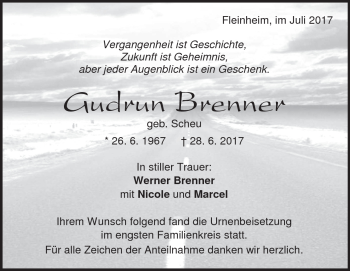 Traueranzeige von Gudrun Brenner von Heidenheimer Zeitung