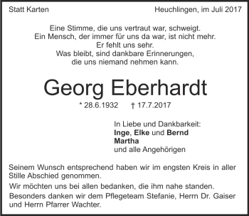 Traueranzeige von Georg Eberhardt von Heidenheimer Zeitung