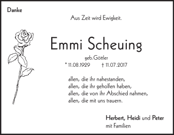 Traueranzeige von Emmi Scheuing von Heidenheimer Zeitung