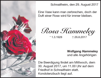 Traueranzeige von Rosa Hammeley von Heidenheimer Zeitung