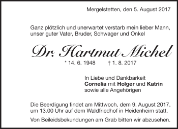 Traueranzeige von Hartmut Michel von Heidenheimer Zeitung