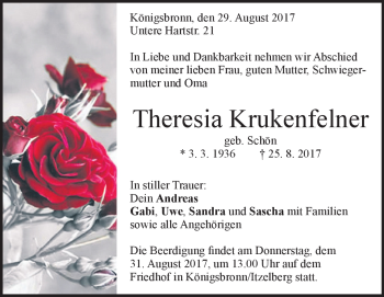 Traueranzeige von Theresia Krukenfelner von Heidenheimer Zeitung