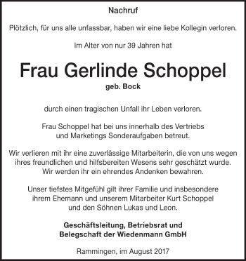 Traueranzeige von Gerlinde Schoppel 