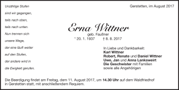 Traueranzeige von Erna Wittner von Heidenheimer Zeitung