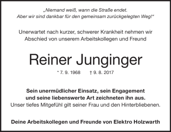 Traueranzeige von Reiner Junginger von Heidenheimer Zeitung