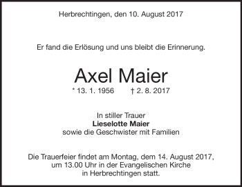 Traueranzeige von Axel  Maier von Heidenheimer Zeitung