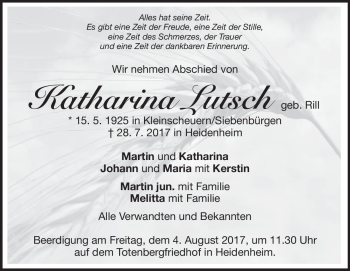 Traueranzeige von Katharina Lutsch von Heidenheimer Zeitung