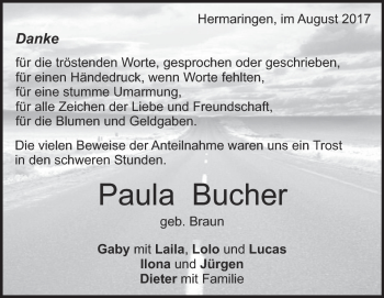 Traueranzeige von Paula Bucher von Heidenheimer Zeitung