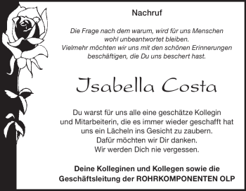 Traueranzeige von Isabella  Costa  von Heidenheimer Zeitung