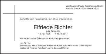 Traueranzeige von Elfriede Richter von Heidenheimer Zeitung