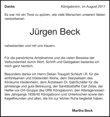 Traueranzeige von Jürgen  Beck von Heidenheimer Zeitung