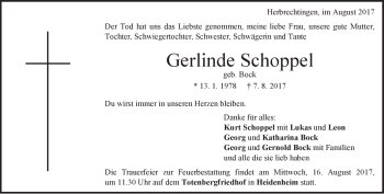 Traueranzeige von Gerlinde Schoppel von Heidenheimer Zeitung