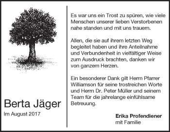 Traueranzeige von Berta Jäger von Heidenheimer Zeitung