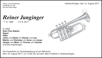 Traueranzeige von Reiner Junginger von Heidenheimer Zeitung