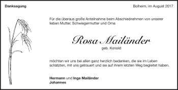 Traueranzeige von Rosa Mailänder von Heidenheimer Zeitung