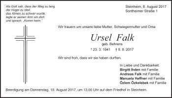 Traueranzeige von Ursel Falk von Heidenheimer Zeitung