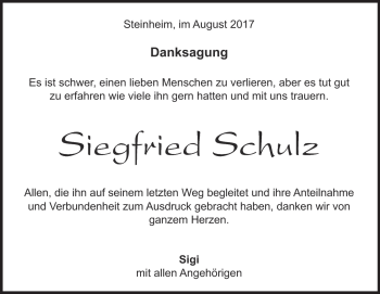 Traueranzeige von Siegfried Schulz von Heidenheimer Zeitung
