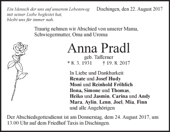 Traueranzeige von Anna Pradl von Heidenheimer Zeitung