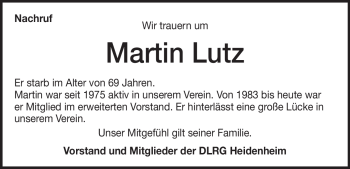 Traueranzeige von Martin Lutz von Heidenheimer Zeitung