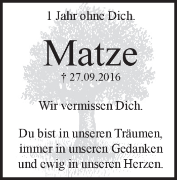 Traueranzeige von Matze Eckardt von Heidenheimer Zeitung