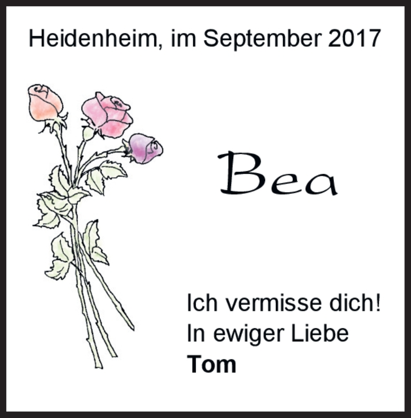  Traueranzeige für Bianca Effenberger vom 29.09.2017 aus Heidenheimer Zeitung